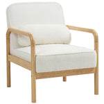 Armchair, Lounge Chair with Armrests, Wooden Legs, Bouclé Look, White