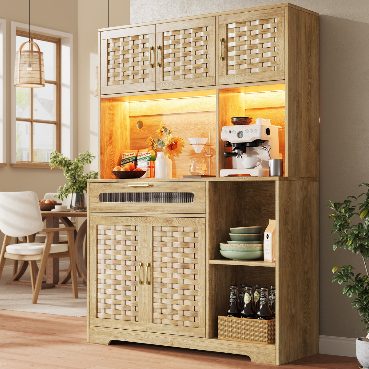 Tall Display Cabinet 120x40x180cm with LED Drawers Woven Doors - MDF