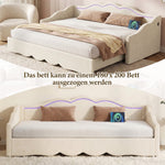Upholstered Daybed, 90x200cm Extendable to 180cm with LED and USB Port, Beige Velvet
