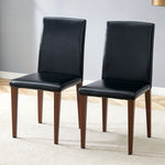 Minimalist Dining Chairs Set of 2, Ergonomic PU Leather with Metal Legs, Black and Walnut Finish