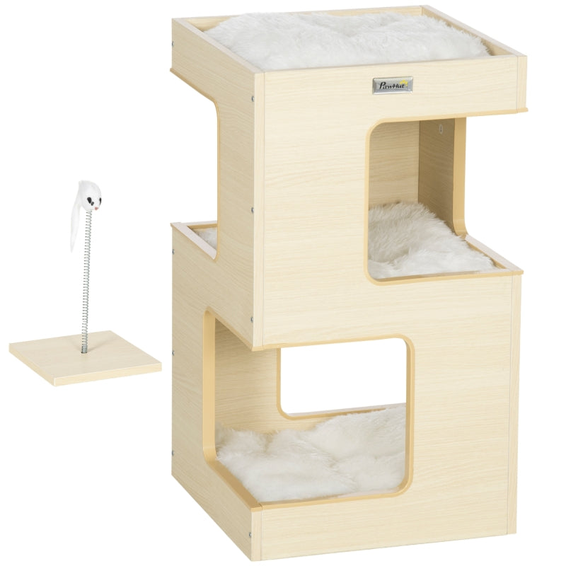 Cat Barrel, 2 Levels with Toys, Natural + Light Grey