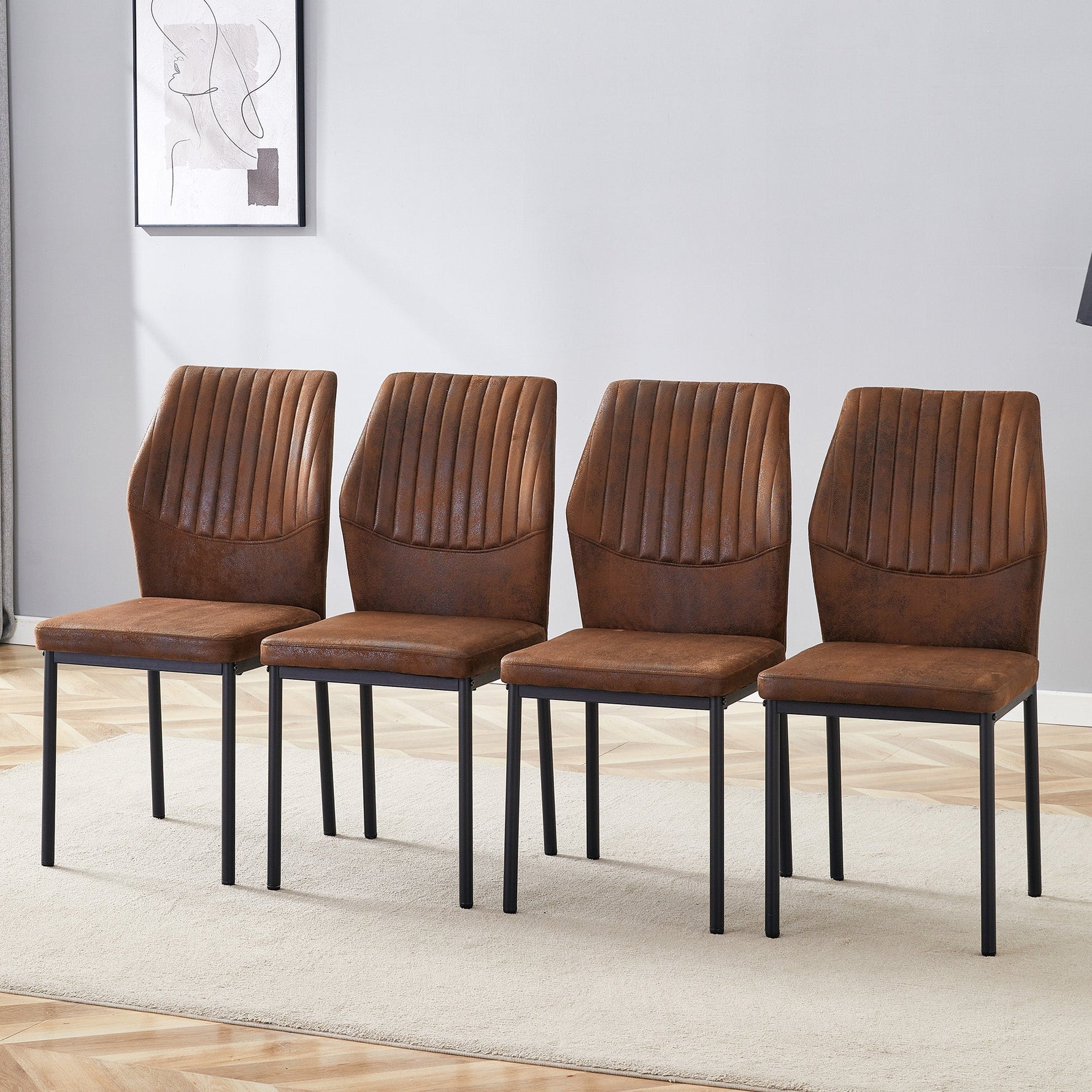 Dining Chairs Set of 4, Lightweight Luxury Style with Tech Fabric and Metal Legs, Brown and Black