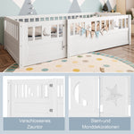 Panel Bed, Children's 90 x 190 cm with Railing Star & Moon Decoration, White
