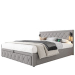 Upholstered Storage Bed 180x200 with USB & LED, Grey Linen