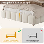 Upholstered Hydraulic Bed 140x190cm with Storage, Beige Velvet