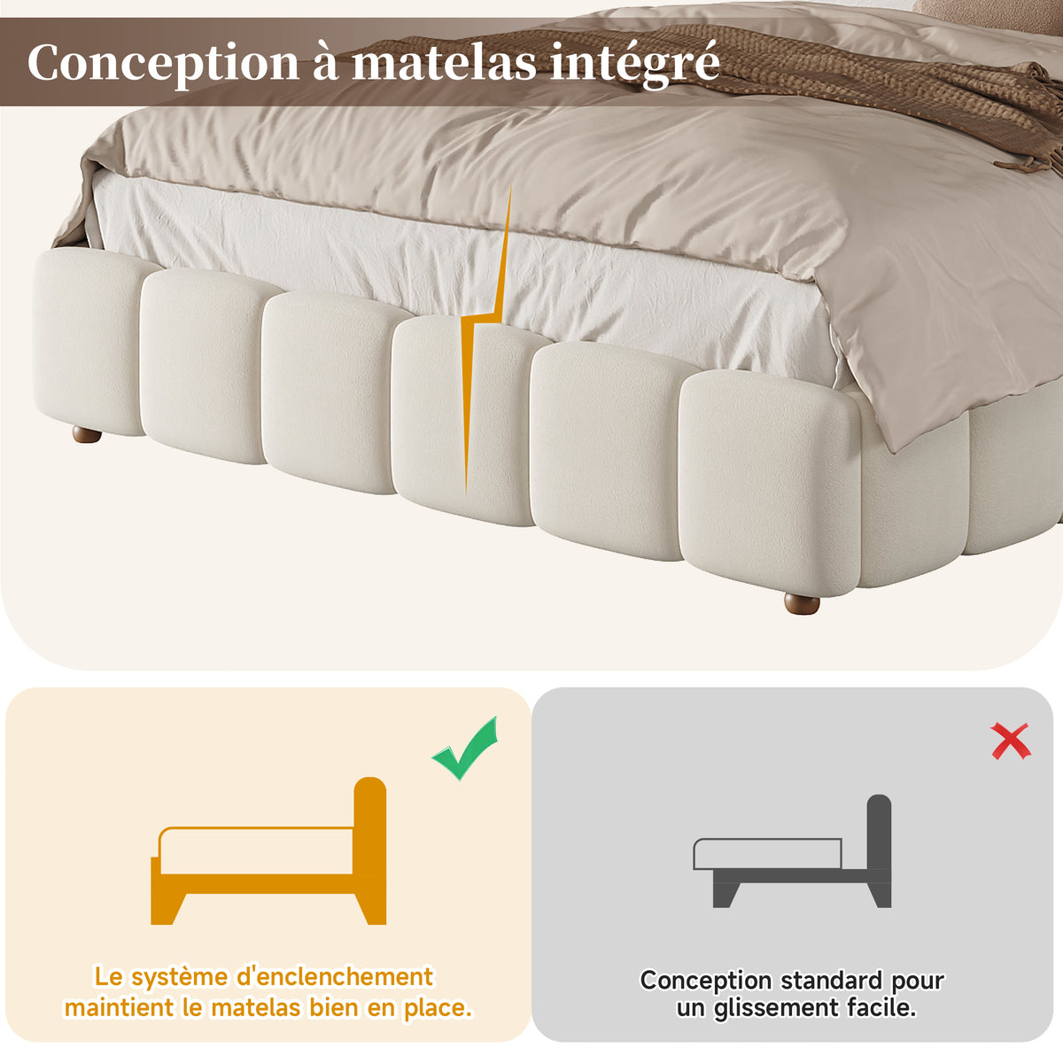 Upholstered Hydraulic Bed 140x190cm with Storage, Beige Velvet