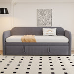 Upholstered Bed Pull-Out Sofa, Multifunctional with Slatted Frame, Grey Linen