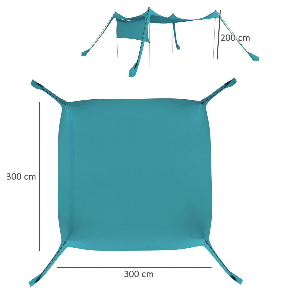 Sunshade Canopy, Waterproof 3x3x2m, Steel Poles, Fabric