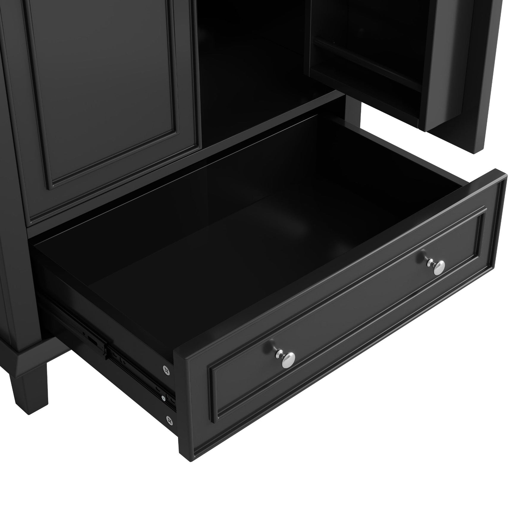 Bathroom Vanity Unit with Ceramic Sink and Solid Wood Legs, White and Black