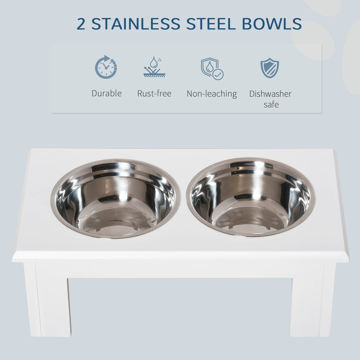 Raised Dog Bowl, Stainless Steel, MDF White