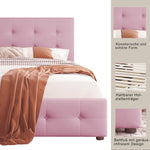 Upholstered Bed 90x200cm, Slatted Frame, Backrest & 2 Drawers, Pink Velvet