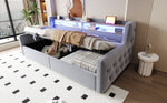 Upholstered Sofa Bed with Hydraulic Storage, LED, and Charging Port, 90x200cm, Light Grey