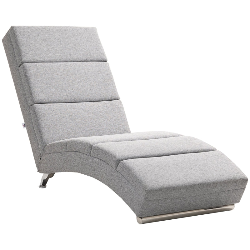 Relaxing Lounge Chair, Upholstered Chaise Longue, Steel Legs, Light Gray