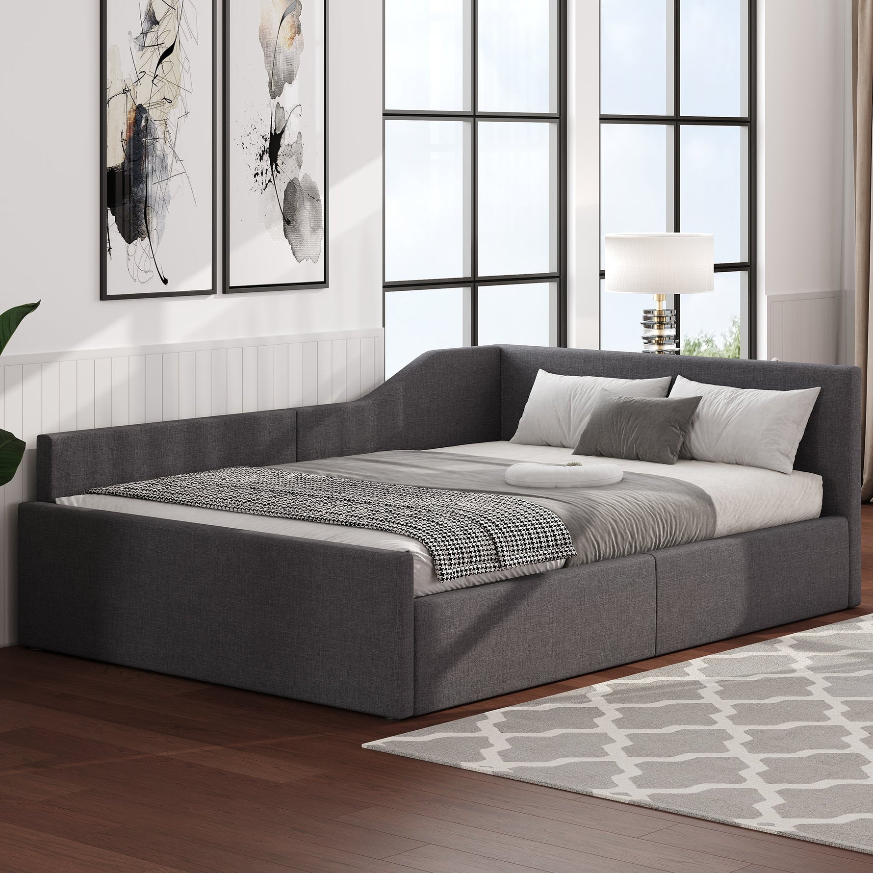 Upholstered Daybed with Underbed Storage, 140x200 cm, Grey