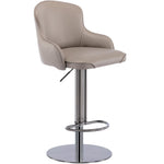 Modern Leather Bar Chair with Backrest, Swivel Adjustable Height for Kitchen and Dining Room, Black Titanium Stainless Steel