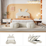 Upholstered Bed, Hydraulic with Rabbit Ears & Storage, Velvet Beige
