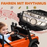 AIYAPLAY Electric Car, 12V Battery, Remote Control, Music, Horn, LED Lights, Orange