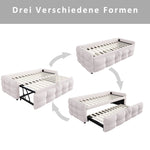 Extendable Upholstered Sofa Bed with Slatted Frame and 90/180x190cm Mattress Support, Beige Teddy Velvet