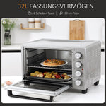 Mini Oven 32L 1600W Electric with Slag Tray, Stainless Steel & Glass, Silver