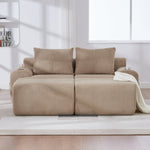 Modular Sofa 2-Person 2 Ottomans Cup Holder Storage Corduroy Khaki
