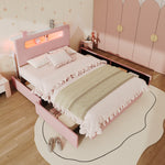 Children's Upholstered Bed 140x200cm with 4 Drawers & LED, Pink