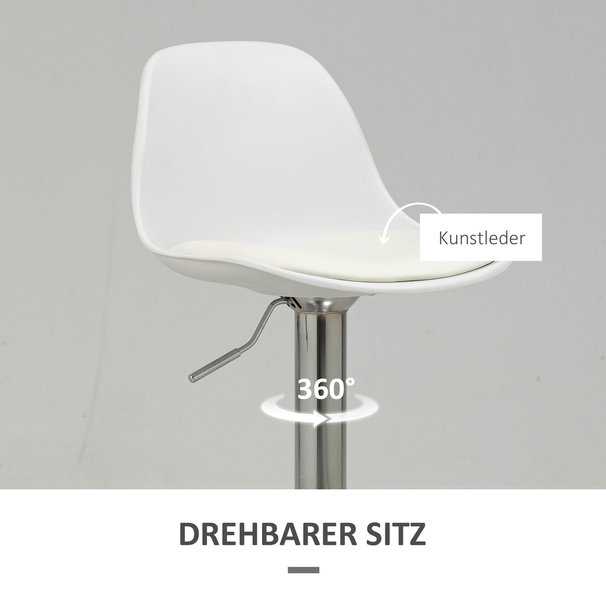 Bar Stools, Set of 2, Swivel, Height-Adjustable, White Faux Leather and Steel