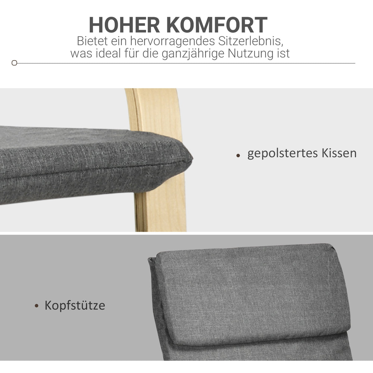 Recliner Chair, Rocking Dining with Headrest, Dark Grey Linen Look