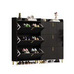 Set of 2 Shoe Cabinets with 6 Adjustable Compartments and Anti-Tip Device, Black