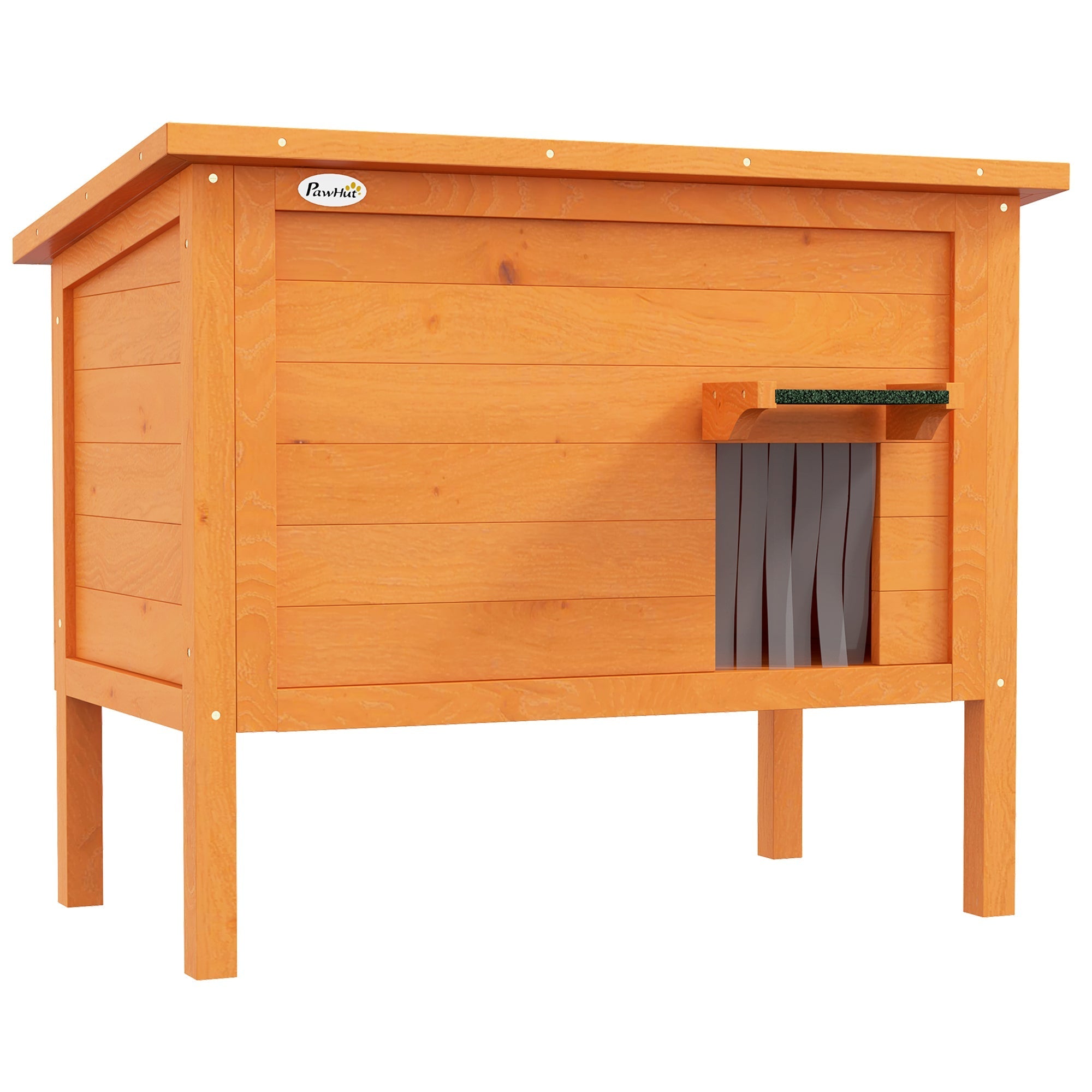 Wooden Cat House, Outdoor Insulated Elevated, Orange