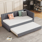 Upholstered Bed 90x200, Pull-Out Multifunctional Sofa Bed with Slatted Frame, Velvet Fabric Gray