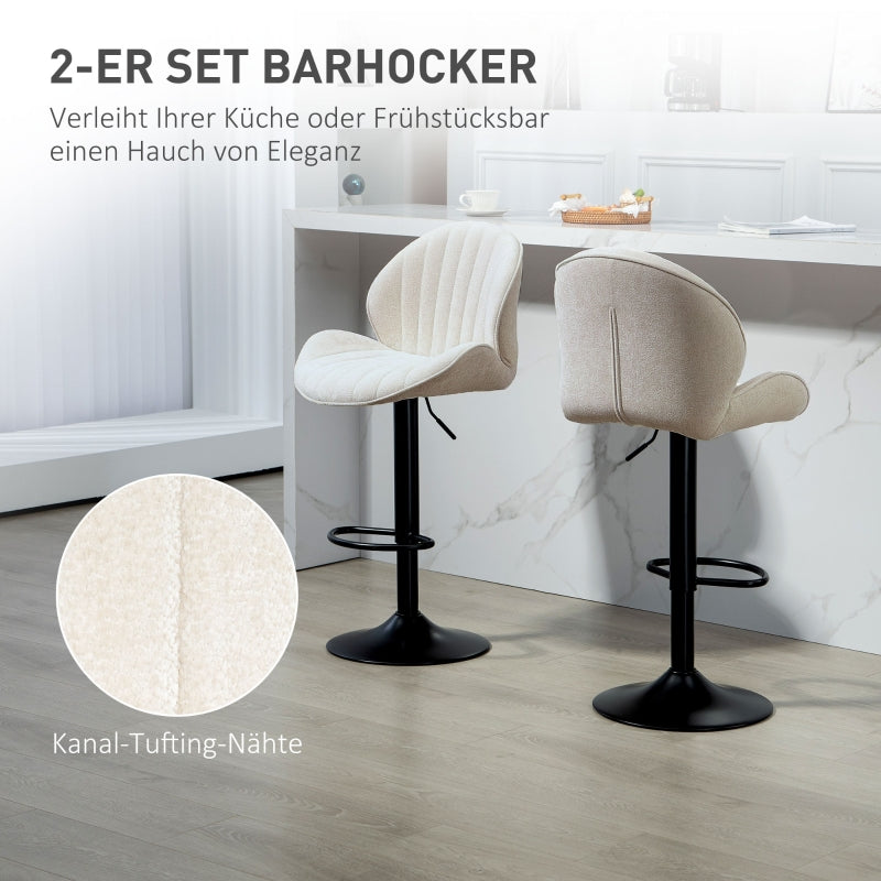 Bar Stools Set of 2, Adjustable Swivel with Fabric Cover, Steel Frame Beige