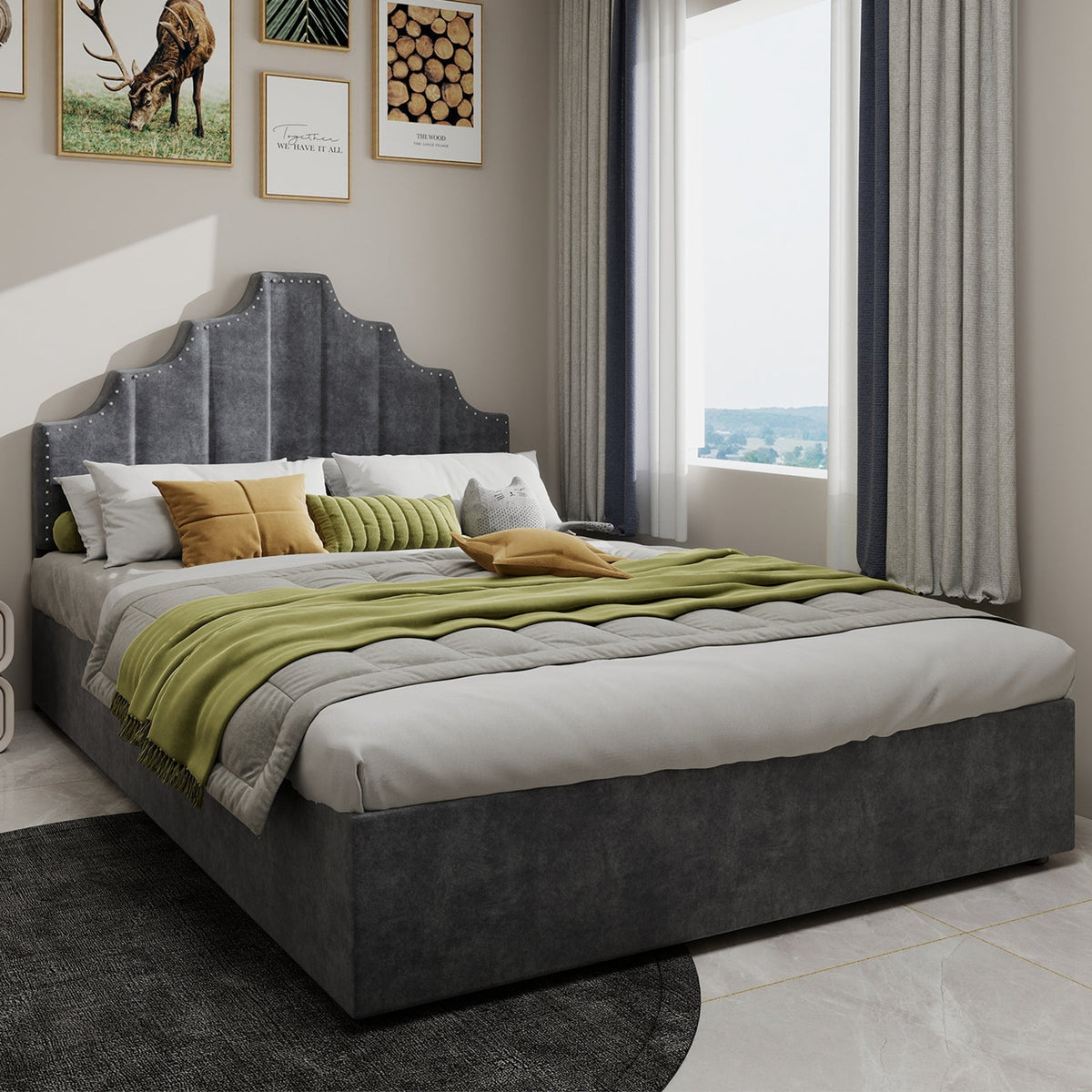Modern Minimalist Soft Bed, 140*200CM, High Box Bed, Gray