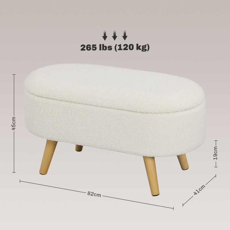Storage Bench Footstool with Lid, Fabric Cover, White
