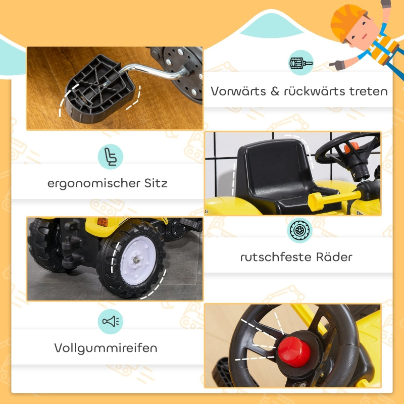 Children's Wheel Loader with Movable Shovel and Pedal Drive, Yellow Metal Frame