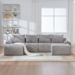 Modular Sofa - 4 Seater 2 Ottomans Cup Holders Storage Corduroy - Light Grey