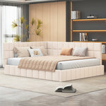 Upholstered Bed Sofa Bed 160x200 Multifunctional Slatted Frame Velvet Beige