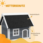 Cat House/Cave, Weatherproof Wooden with Hinged Roof, 3 Doors, Grey