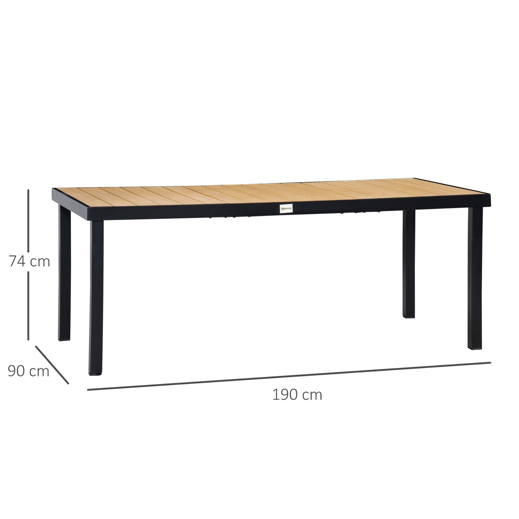Garden Table Dining Aluminium 8-Person 190x90cm Easy-Care Natural & Black