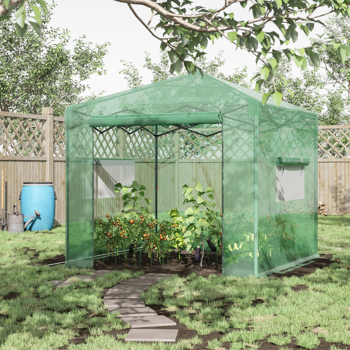 Greenhouse/Tomato House Roll-Up Door Window 238x178x240cm PE Steel Dark Green
