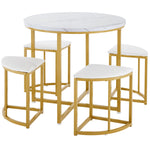 Dining Table Set with 4 Chairs, Modern Luxury MDF Gilded Iron Velvet, White