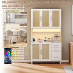 Kitchen Sideboard Buffet 183cm Tall LED USB Sockets 3 Drawers Gold Handles