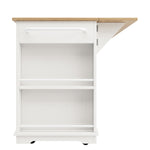 Kitchen Island Cabinet Tempered Glass Worktop Storage - White
