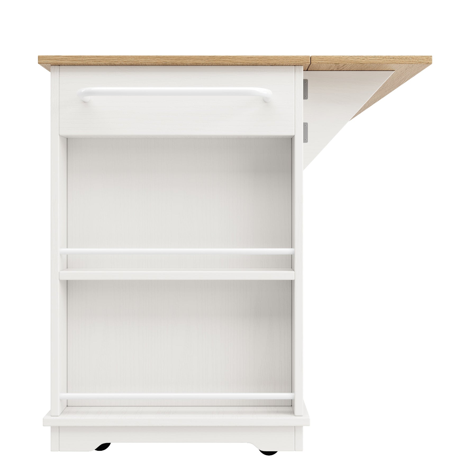 Kitchen Island Cabinet Tempered Glass Worktop Storage - White