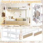 Bunk Bed 90x200 cm with Drawers & LED, White Iron Frame