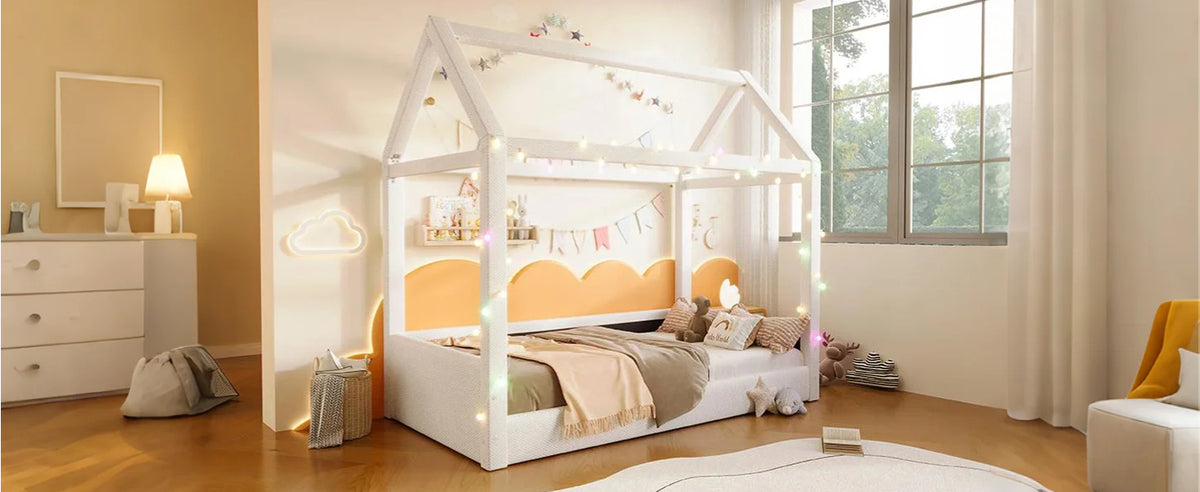Upholstered Daybed 90x200cm with LED Light Strips - Beige