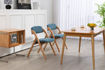 Folding Dining Chairs Set of 2 Stackable Wooden Padded Seats Blue