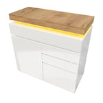 Chest of Drawers, High-Gloss Sideboard 2 Doors 3 Drawers, LED, White