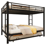 140*200cm Bunk Bed with Pull-out Bed and High Railings, Iron, Black