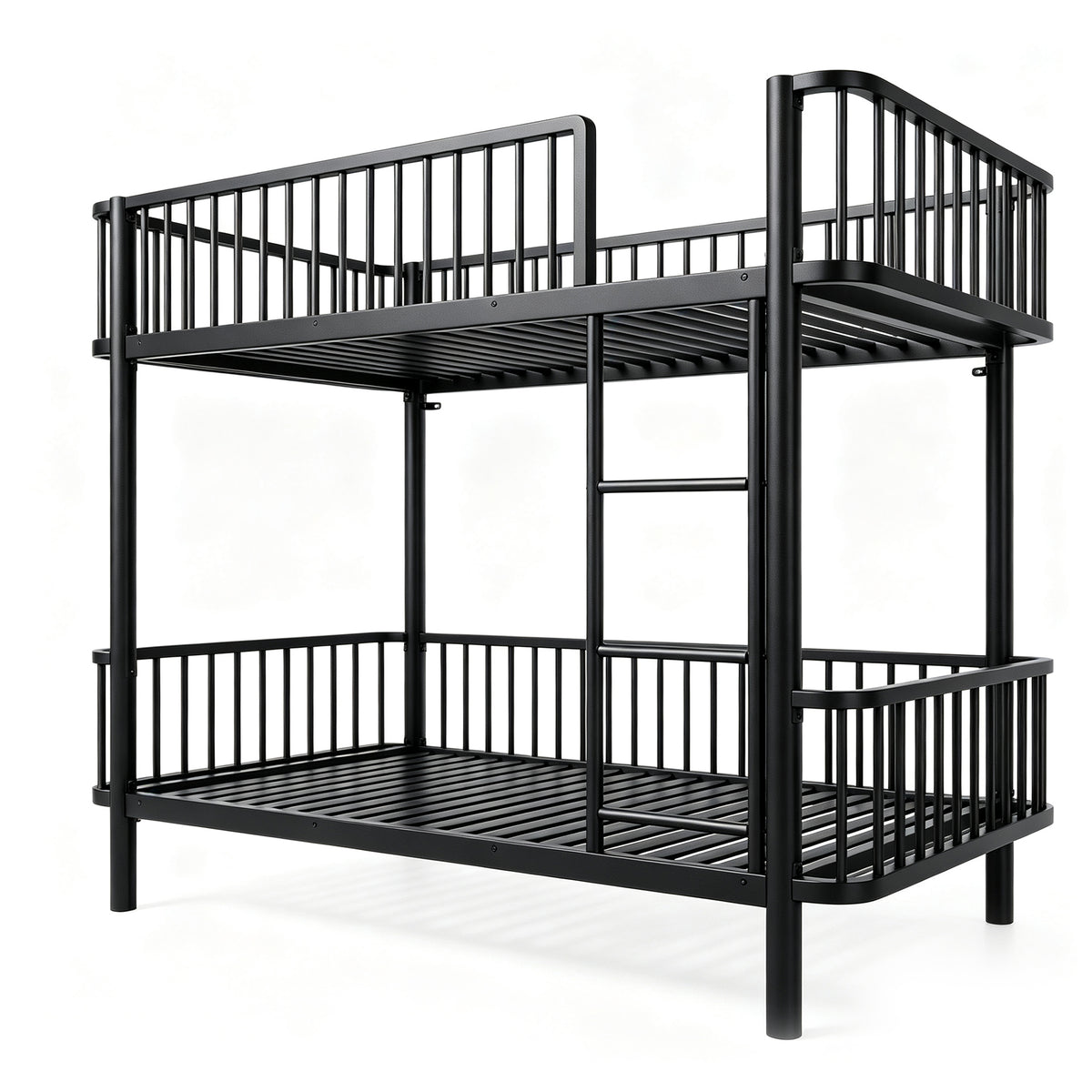 Metal Bunk Bed 90x200 Space-Saving Safety Railing, Black