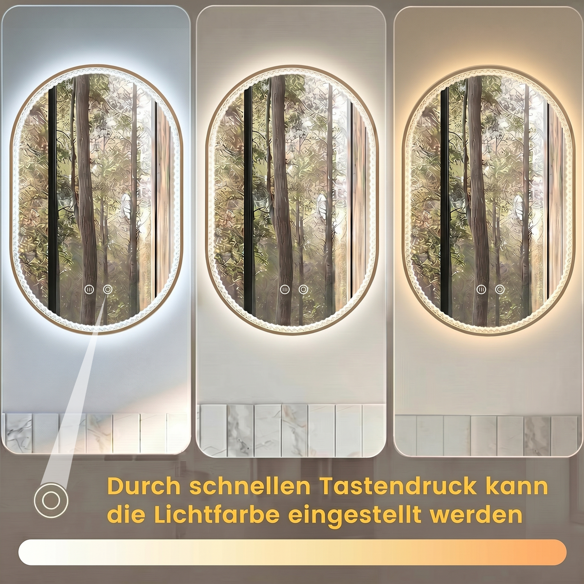 Oval Bathroom Mirror 50x80cm LED Anti-Fog Brushed Gold Frame